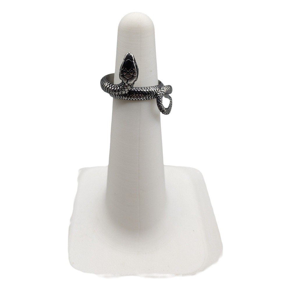 Punk Coiled Snake Ring Snake Wrap Ring Silver Tone Textured Serpent Size 7